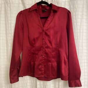 east fifth top Medium Women’s Red Button Up Long Sleeve Collared Work Office
